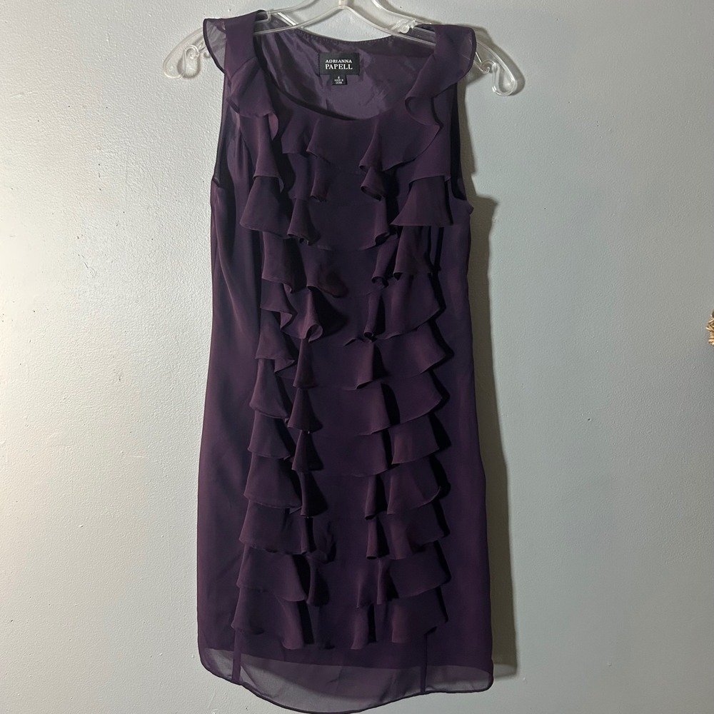 Adrianna Papell Womens Purple Ruffle Sheath‎ Dress Size 4